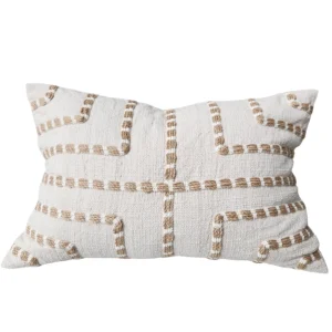 Maya Embroidery Linen Cushion 40x60cm Lumbar - Natural