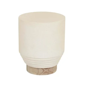 Mauritius Drum Side Table - White Fleck - Aged Teak