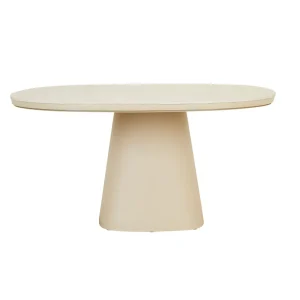 Valencia Curve Dining Table - Faux White Travertine - Beige