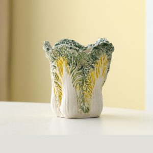 2 Pcs Dark Green Premium Ceramic Cabbage Makeup Brush Holder
